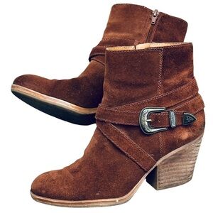 ZODIAC Sammi Western Buckle Suede Leather Ankle Booties Wine SZ 7.5